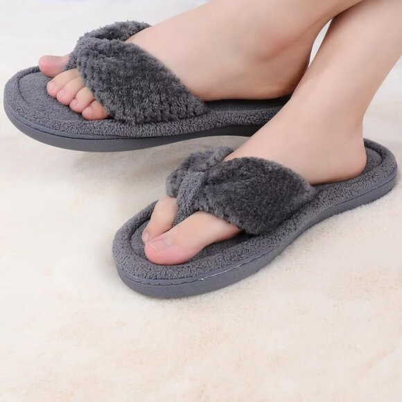 Women's Memory Foam Slippers Indoor House Flip Flops with Velvet Lining - Picture 6 of 6